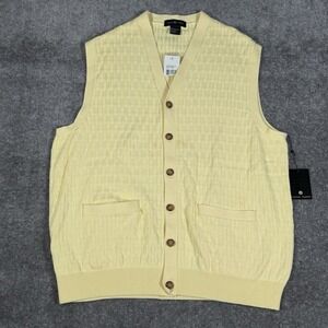 NWT Cotton Traders Sweater Vest Men's Large Yellow Basket Weave Eclectic Grandpa